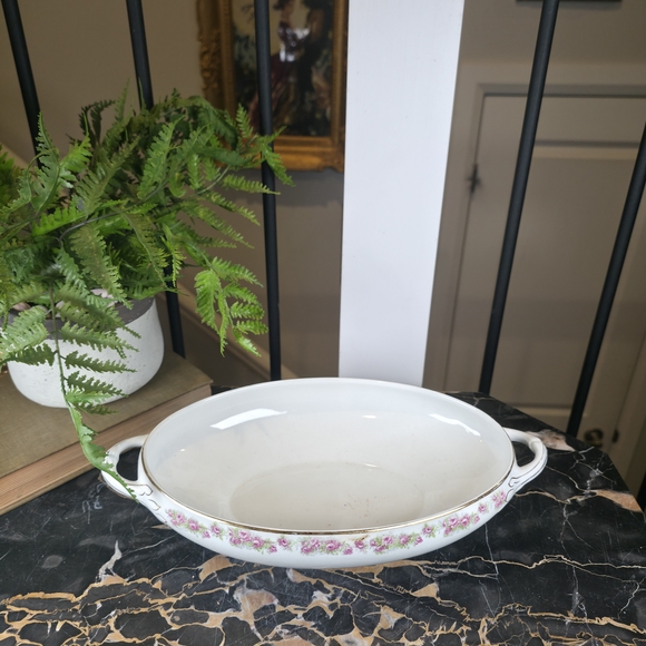 Antique Wood & Sons Burslem Tureen Pink Rose Garland Gold Gilt Covered Dish 1910 - Picture 7 of 9